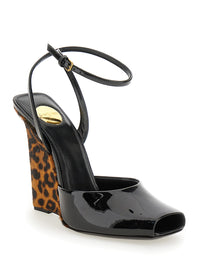 SAINT LAURENT Saint Laurent Women 'Scandale' Black Wedges With Animalier Print In Patent Leather Woman