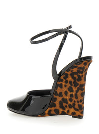 SAINT LAURENT Saint Laurent Women 'Scandale' Black Wedges With Animalier Print In Patent Leather Woman
