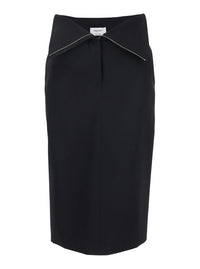 Alexander Mcqueen Women Black Skirt With Foldover Waist And Rear Single Slit In Wool Woman