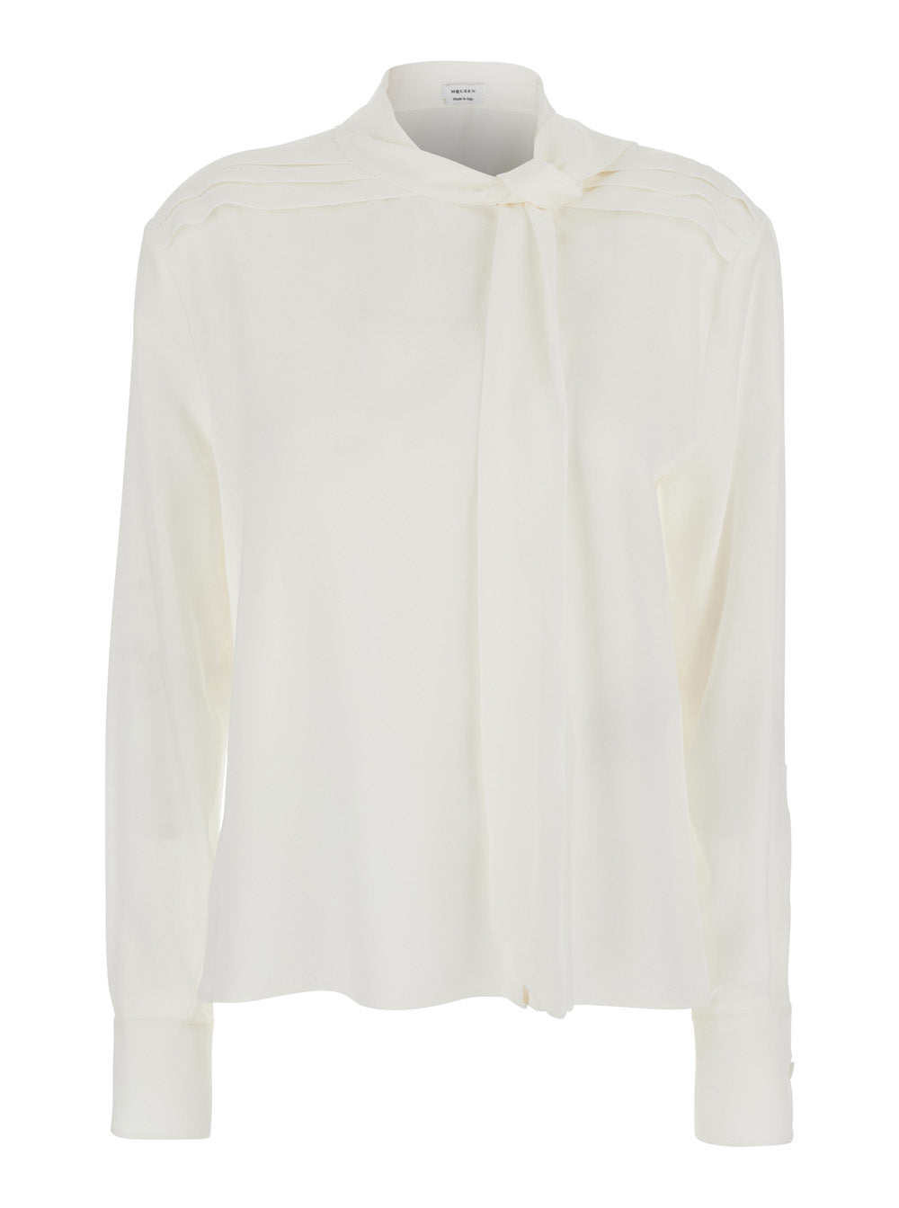 Alexander Mcqueen Women White Blouse With Scarf Detail On The Front In Silk Woman