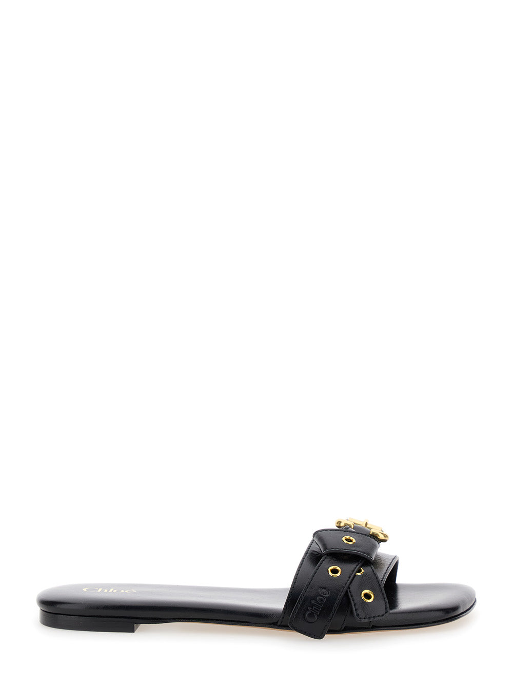 Chloé Women 'Mae' Black Slip-On Sandals With Embossed Logo On The Insole In Leather Woman