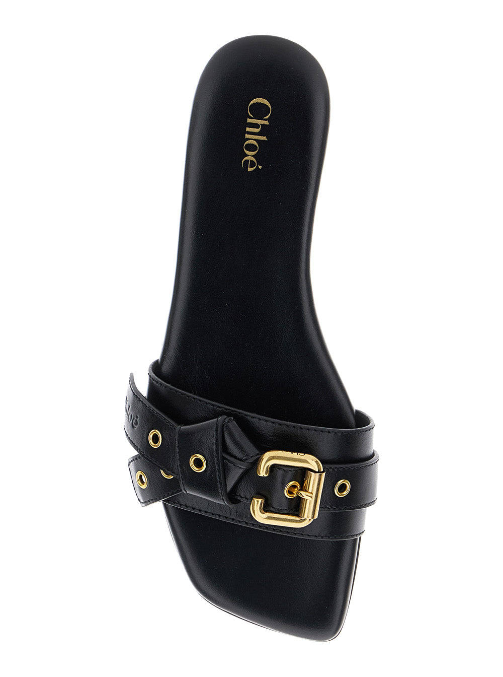 Chloé Women 'Mae' Black Slip-On Sandals With Embossed Logo On The Insole In Leather Woman