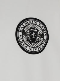Balmain Men White Polo Shirt With Collar And Coin Print On The Front In Cotton Man