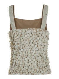 P.A.R.O.S.H. P.A.R.O.S.H. Women Beige Sleeveless Rhinestoned Top In Tech Fabric Stretch Woman