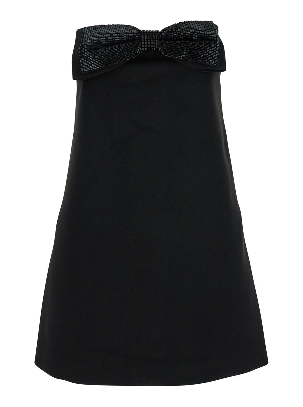 Self-Portrait Women Black Sleeveless Mini Dress With Bandeau And Beaded Oversize Bow In Tech Fabric Woman