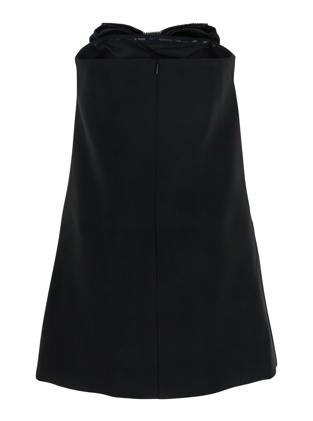 Self-Portrait Women Black Sleeveless Mini Dress With Bandeau And Beaded Oversize Bow In Tech Fabric Woman
