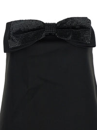 Self-Portrait Women Black Sleeveless Mini Dress With Bandeau And Beaded Oversize Bow In Tech Fabric Woman