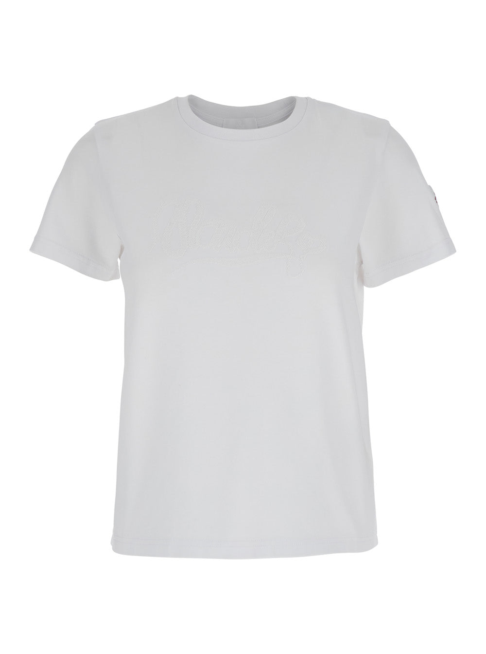 MONCLER Moncler Women White T-Shirt With Logo Embroidered On The Sleeve In Cotton Woman