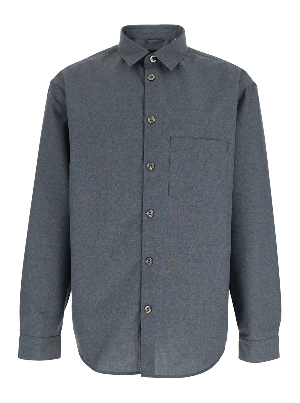 Leplain Men Grey Shirt With Classic Collar In Virgin Wool Blend Man