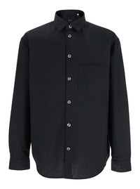 Leplain Men Black Shirt With Classic Collar In Virgin Wool Blend Man