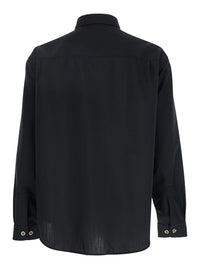 Leplain Men Black Shirt With Classic Collar In Virgin Wool Blend Man