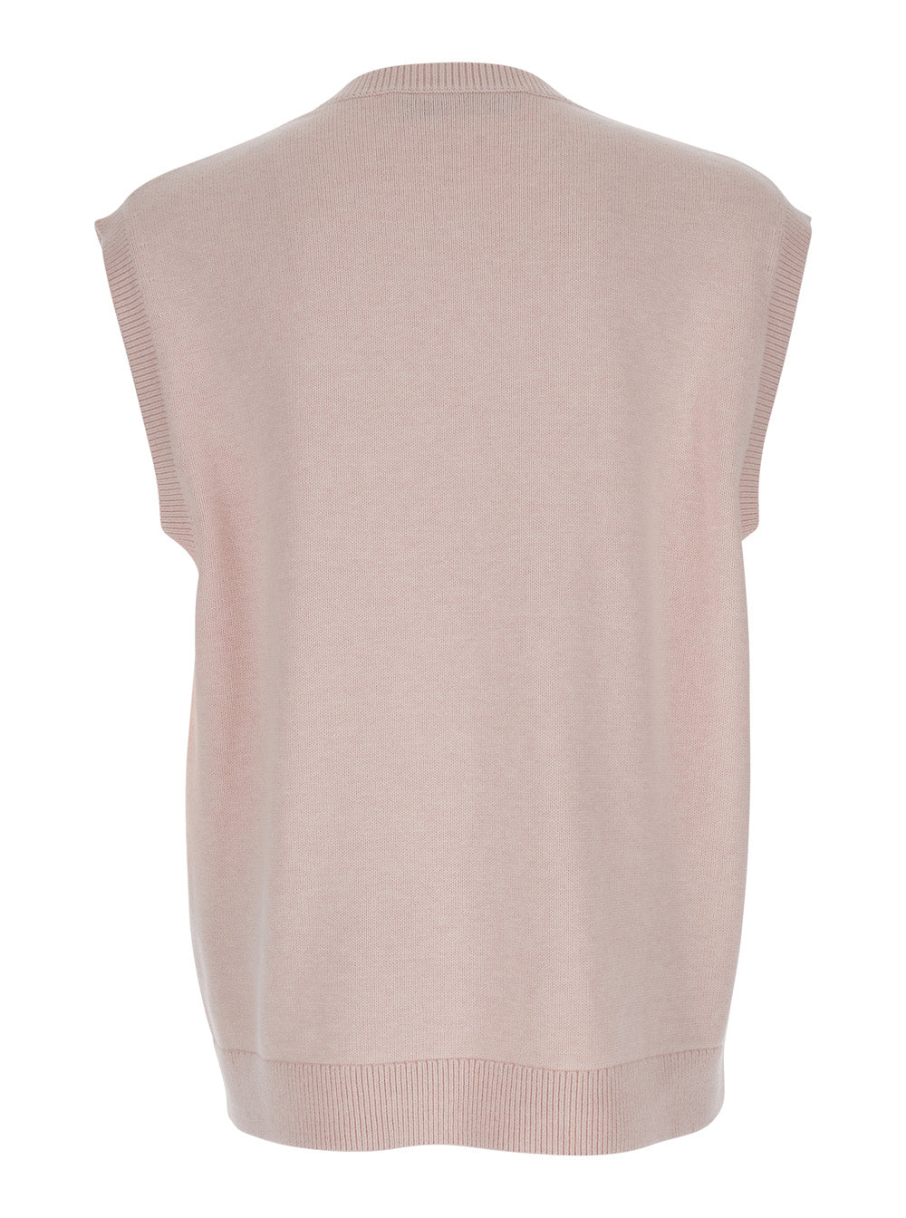 Jw Anderson Men Pink Sleeveless Vest With V Neck And Contrasting Logo Embroidery On The Front In Cotton And Cashmere Blend Man