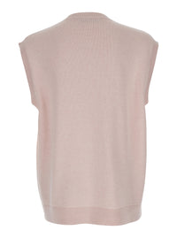 Jw Anderson Men Pink Sleeveless Vest With V Neck And Contrasting Logo Embroidery On The Front In Cotton And Cashmere Blend Man