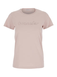 Moncler Women Pink T-Shirt With Embroidered Logo On The Front And Logo Patch On The Sleeve In Cotton Woman