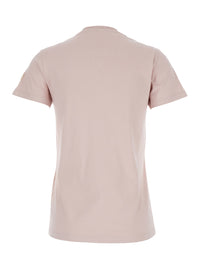 Moncler Women Pink T-Shirt With Embroidered Logo On The Front And Logo Patch On The Sleeve In Cotton Woman