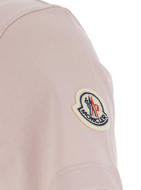 Moncler Women Pink T-Shirt With Embroidered Logo On The Front And Logo Patch On The Sleeve In Cotton Woman