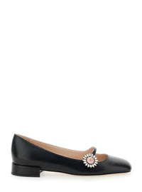 VALENTINO GARAVANI Valentino Garavani Women Black Ballet Shoes With Floral Detail With Vlogo In Leather Woman