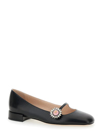VALENTINO GARAVANI Valentino Garavani Women Black Ballet Shoes With Floral Detail With Vlogo In Leather Woman
