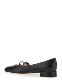 VALENTINO GARAVANI Valentino Garavani Women Black Ballet Shoes With Floral Detail With Vlogo In Leather Woman
