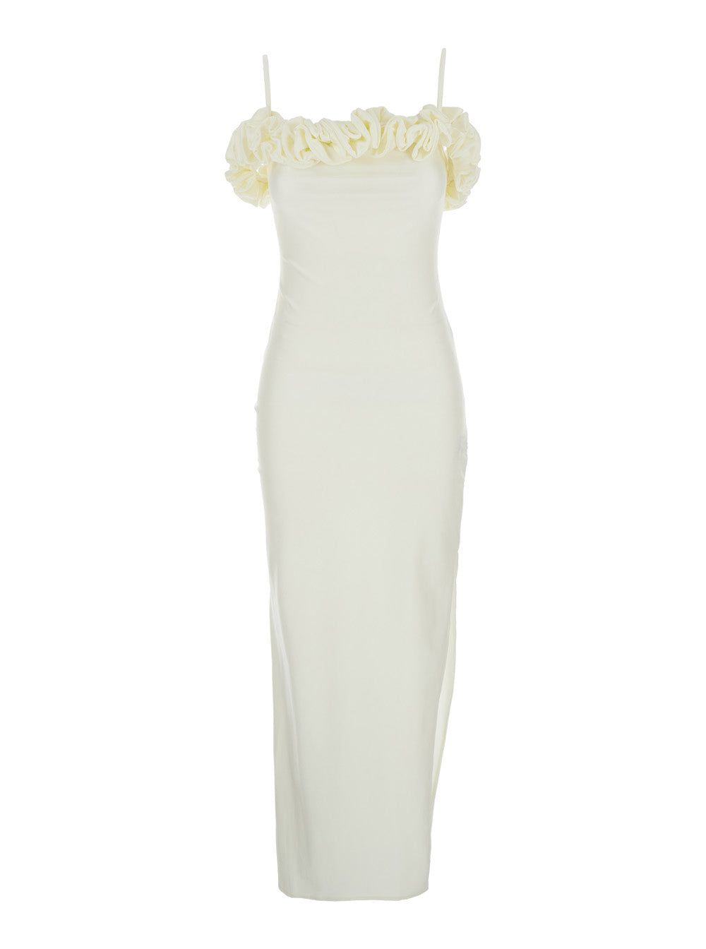 COPERNI Coperni Women White Sleeveless Long Dress With Ruched Detail And Asymmetric Hem In Tech Fabric Stretch Woman