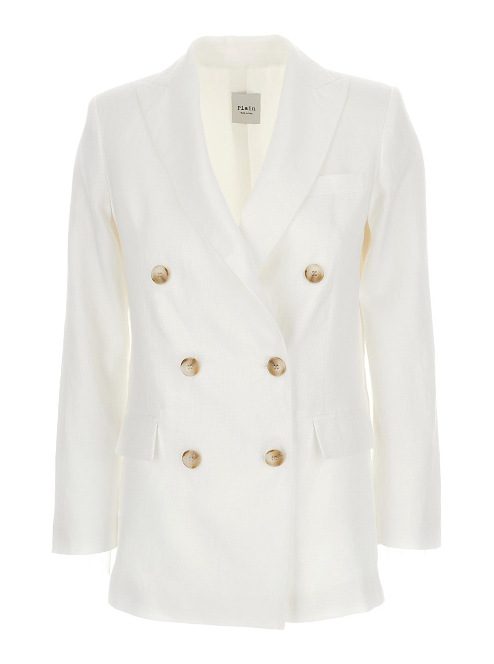 Leplain Women White Double-Breasted Blazer In Linen Woman