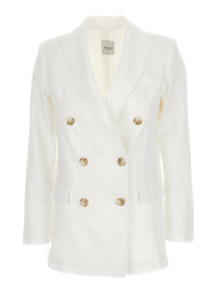 Leplain Women White Double-Breasted Blazer In Linen Woman