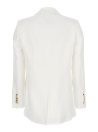 Leplain Women White Double-Breasted Blazer In Linen Woman