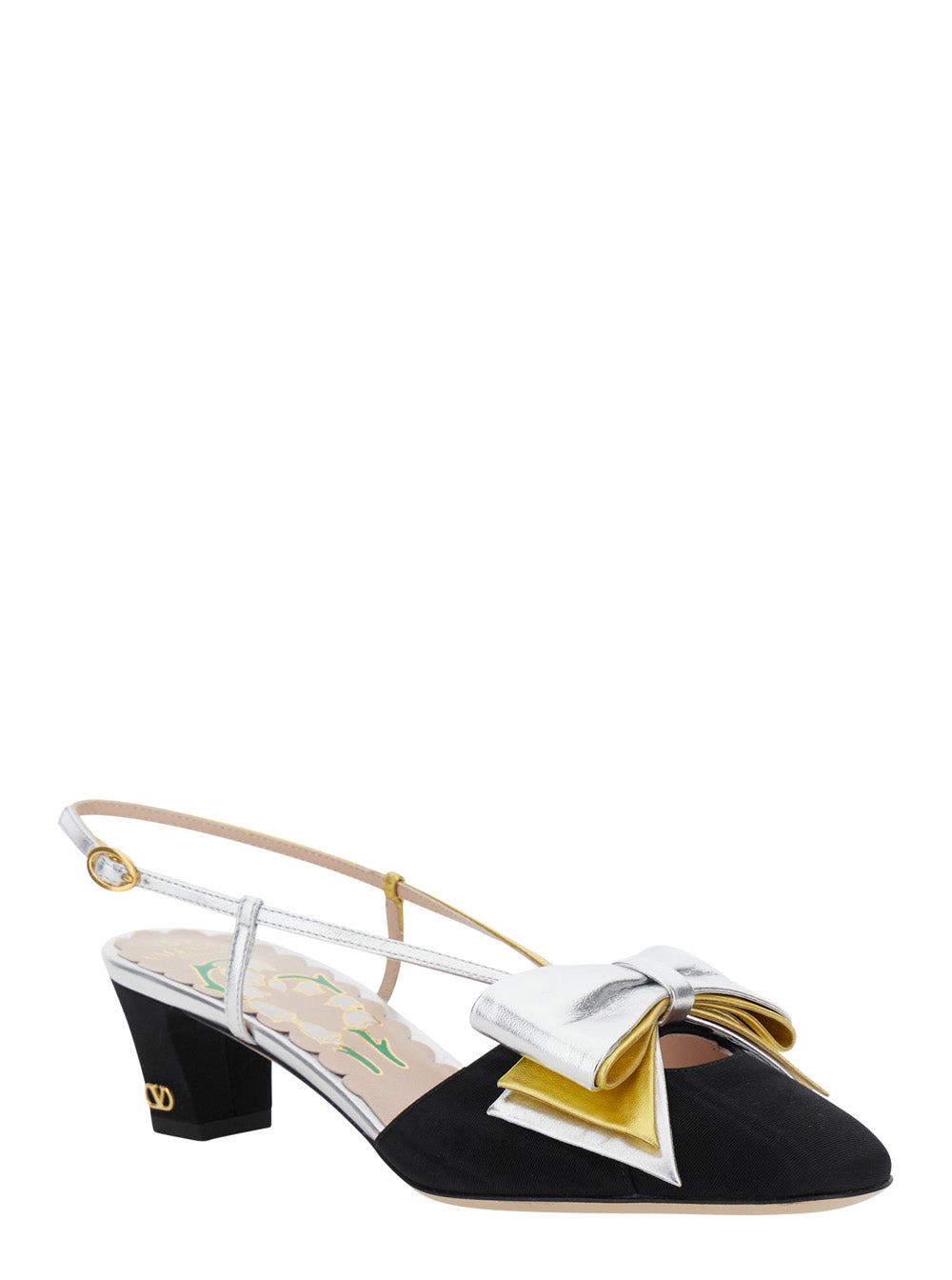 Valentino Garavani Women Black Slingback Décolleté With Oversized Bow On The Front In Leather And Viscose Blend Woman