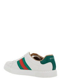 Gucci Men 'Ace' White Sneaker With Web Detail On The Side And Tag On The Front In Leather Man