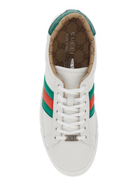 Gucci Men 'Ace' White Sneaker With Web Detail On The Side And Tag On The Front In Leather Man