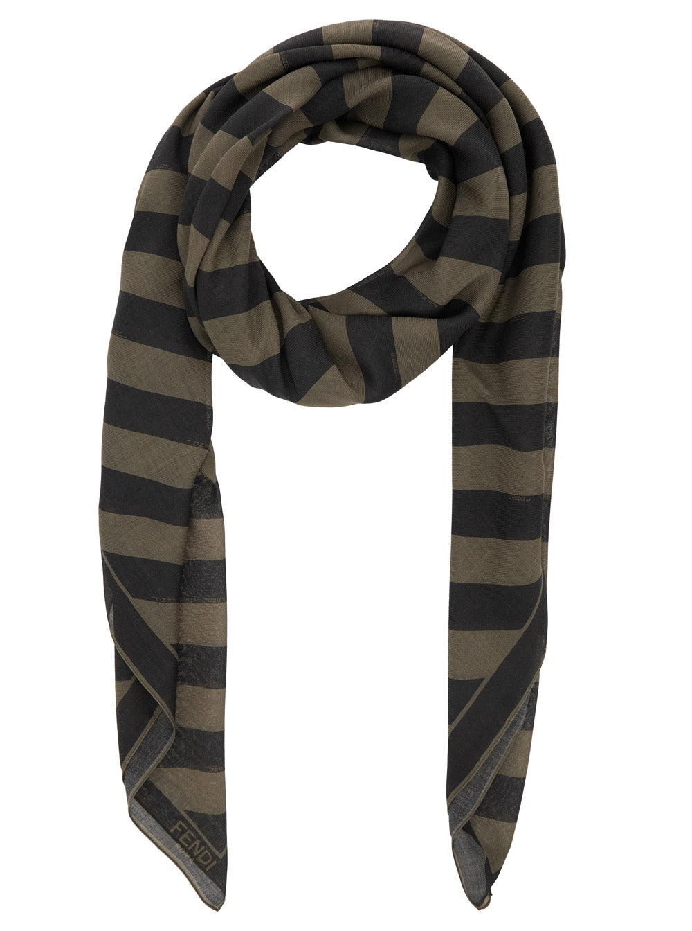 FENDI Fendi Men Beige Square Stole With All-Over Striped Motif And Logo Lettering On The Hem In Cotton And Silk Blend Man
