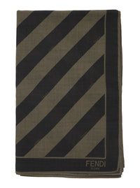 FENDI Fendi Men Beige Square Stole With All-Over Striped Motif And Logo Lettering On The Hem In Cotton And Silk Blend Man