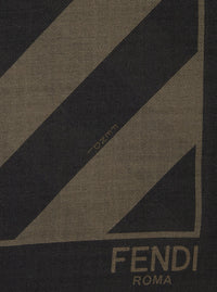 FENDI Fendi Men Beige Square Stole With All-Over Striped Motif And Logo Lettering On The Hem In Cotton And Silk Blend Man