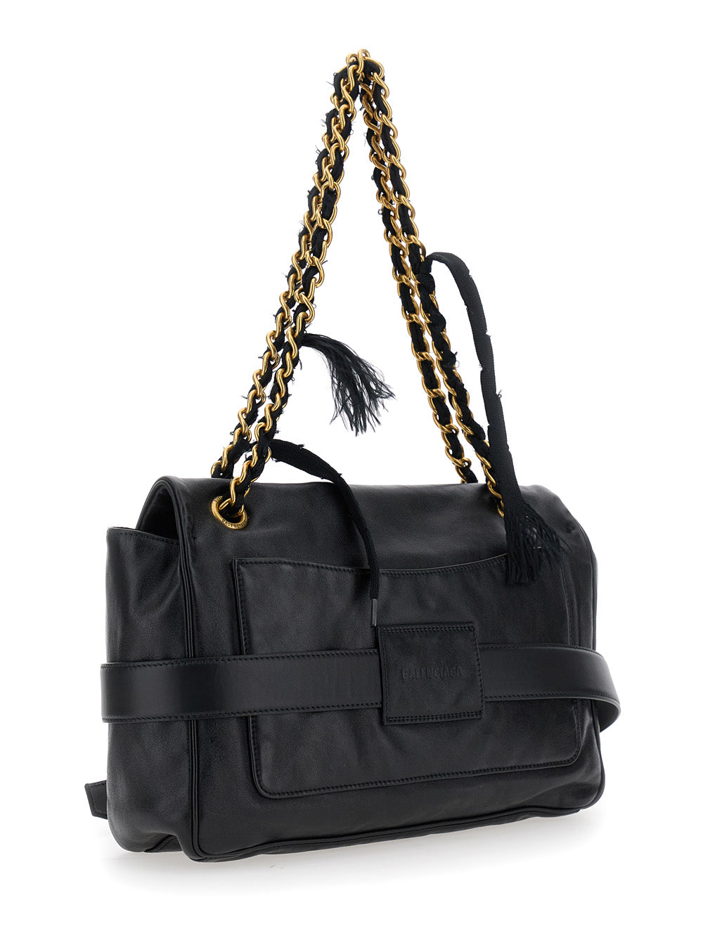 BALENCIAGA Balenciaga Women 'Modu Flap' Black Crossbody Bag With Logo Plaque On The Front In Leather Woman