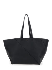 Fendi Men 'Selleria' Black Shopper With Logo On The Front And Removable Pouch In Hammered Leather Man