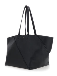 Fendi Men 'Selleria' Black Shopper With Logo On The Front And Removable Pouch In Hammered Leather Man