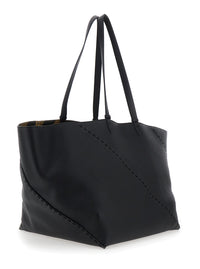 Fendi Men 'Selleria' Black Shopper With Logo On The Front And Removable Pouch In Hammered Leather Man