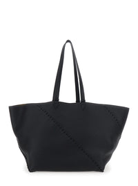 Fendi Men 'Selleria' Black Shopper With Logo On The Front And Removable Pouch In Hammered Leather Man