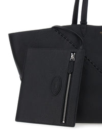 Fendi Men 'Selleria' Black Shopper With Logo On The Front And Removable Pouch In Hammered Leather Man