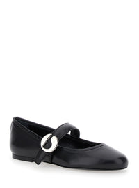 Coperni Women Black Ballerinas With Metallic Logo And Strap In Smooth Leather Woman