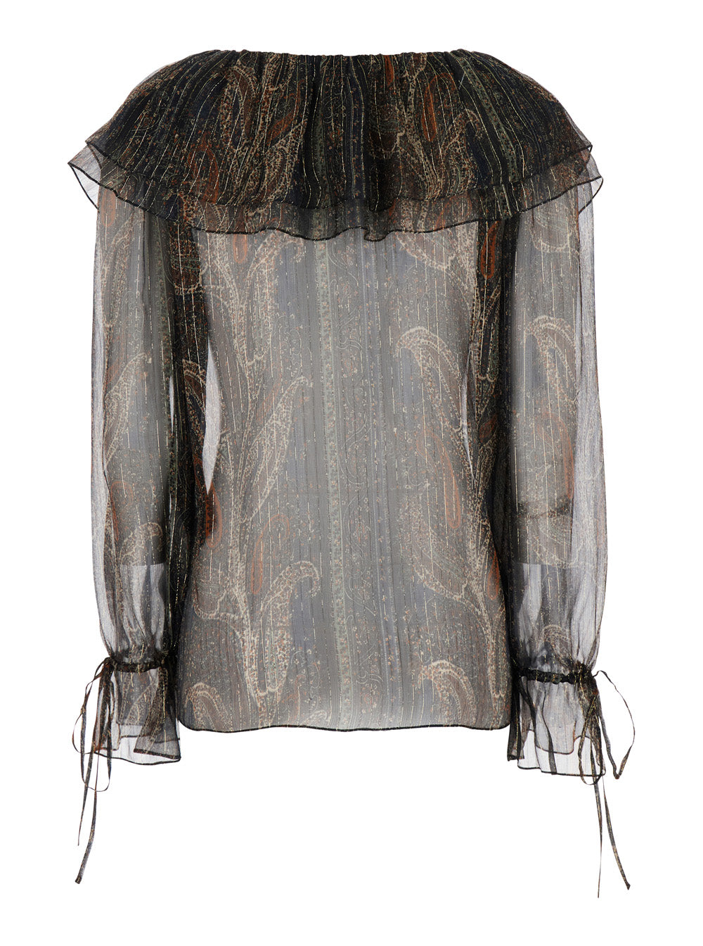 Saint Laurent Women Multicolor Off-Shoulder Blouse With Drawstring Poet Sleeves In Silk Blend Woman