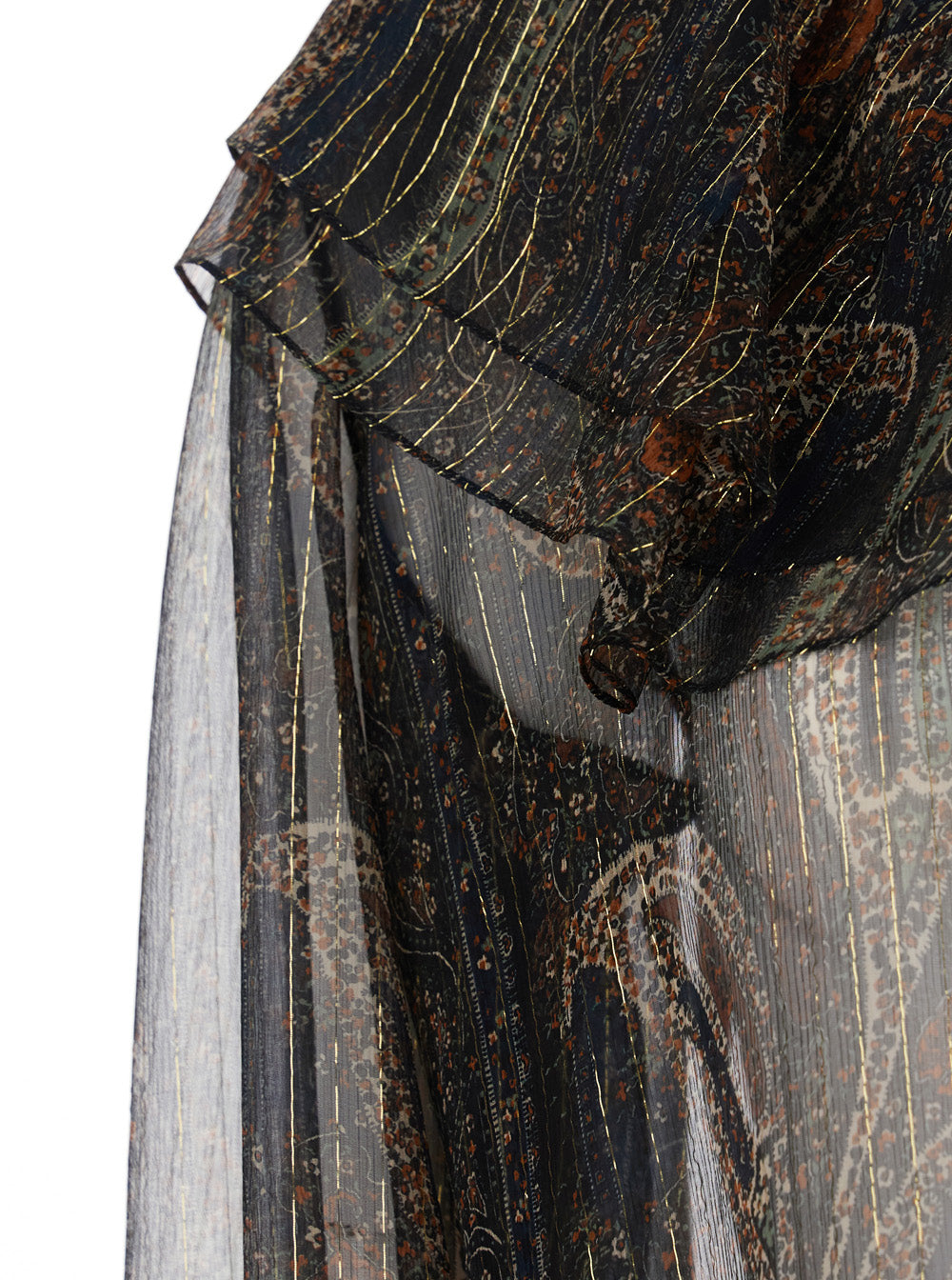 Saint Laurent Women Multicolor Off-Shoulder Blouse With Drawstring Poet Sleeves In Silk Blend Woman
