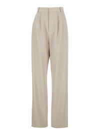 Saint Laurent Women Beige Pants With Belt Loops And Pences On The Front In Wool Woman