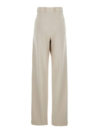 Saint Laurent Women Beige Pants With Belt Loops And Pences On The Front In Wool Woman