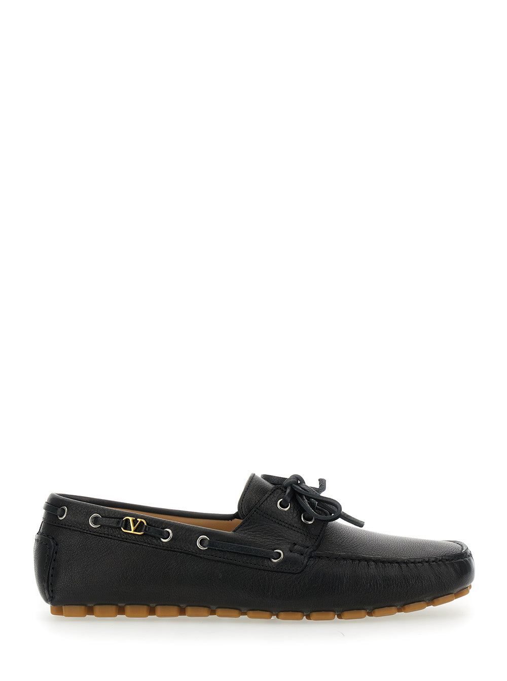 Valentino Garavani Men 'Fastaway' Black Loafers With Vlogo Plaque And Decorative Laces With Logo In Leather Man