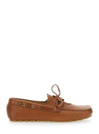 Valentino Garavani Men 'Fastaway' Brown Loafers With Vlogo Plaque And Decorative Laces With Logo In Leather Man