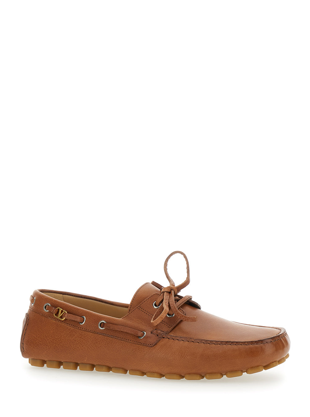 Valentino Garavani Men 'Fastaway' Brown Loafers With Vlogo Plaque And Decorative Laces With Logo In Leather Man