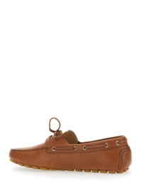 Valentino Garavani Men 'Fastaway' Brown Loafers With Vlogo Plaque And Decorative Laces With Logo In Leather Man