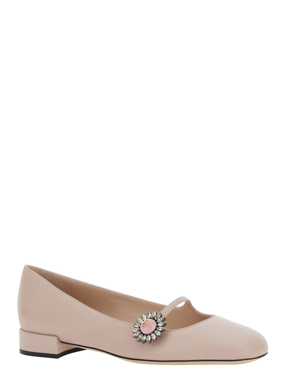Valentino Garavani Women 'Preshoes' Pink Ballerinas With Decorative Plate And Low Laminated Heel In Leather Woman