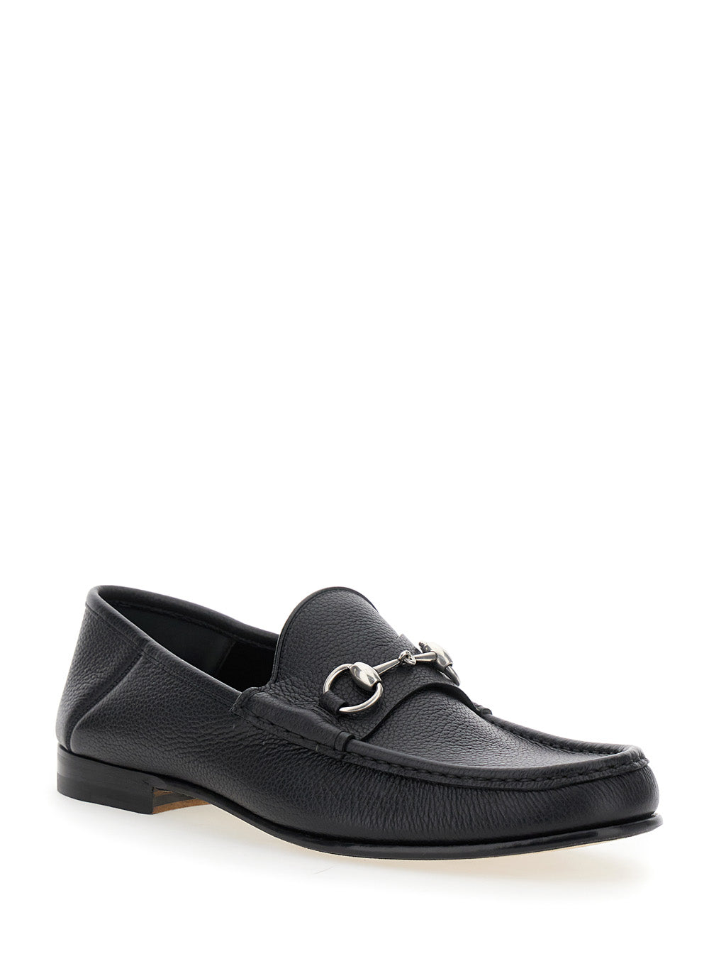 Gucci Men Black Loafers With Horsebit Detail On The Front In Hammered Leather Man
